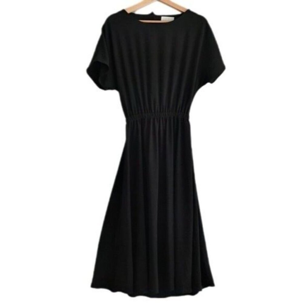 OAK + FORT / Open Cut-Out Back Midi Dres Black Flowy Sz S